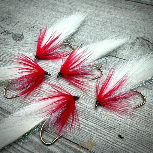 White and red streamer fly